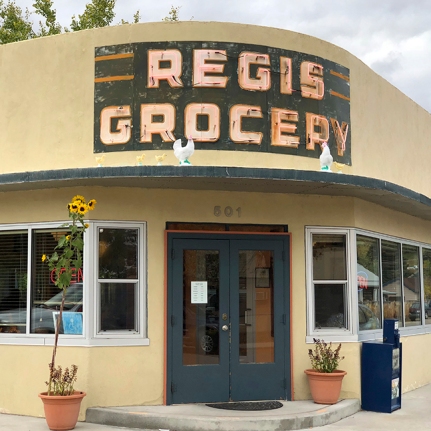 The Regis Café is located in the old Regis Grocery building in Red Lodge, Montana